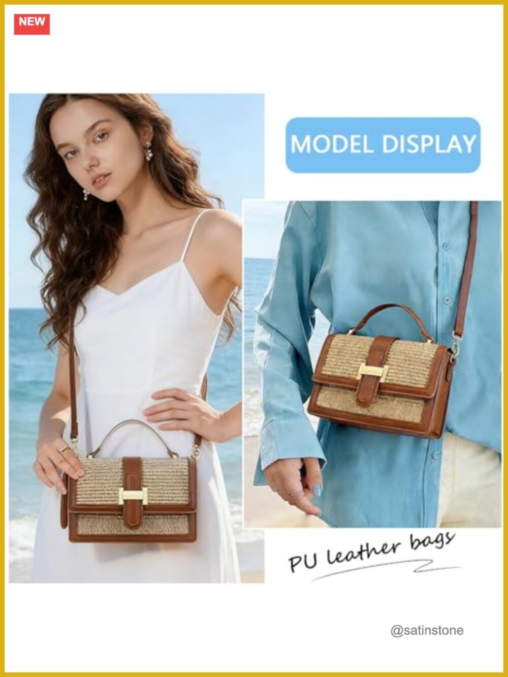 Straw Crossbody Bag for Women Summer Purse Top Handle Beach Handbag - Picture 3 of 7